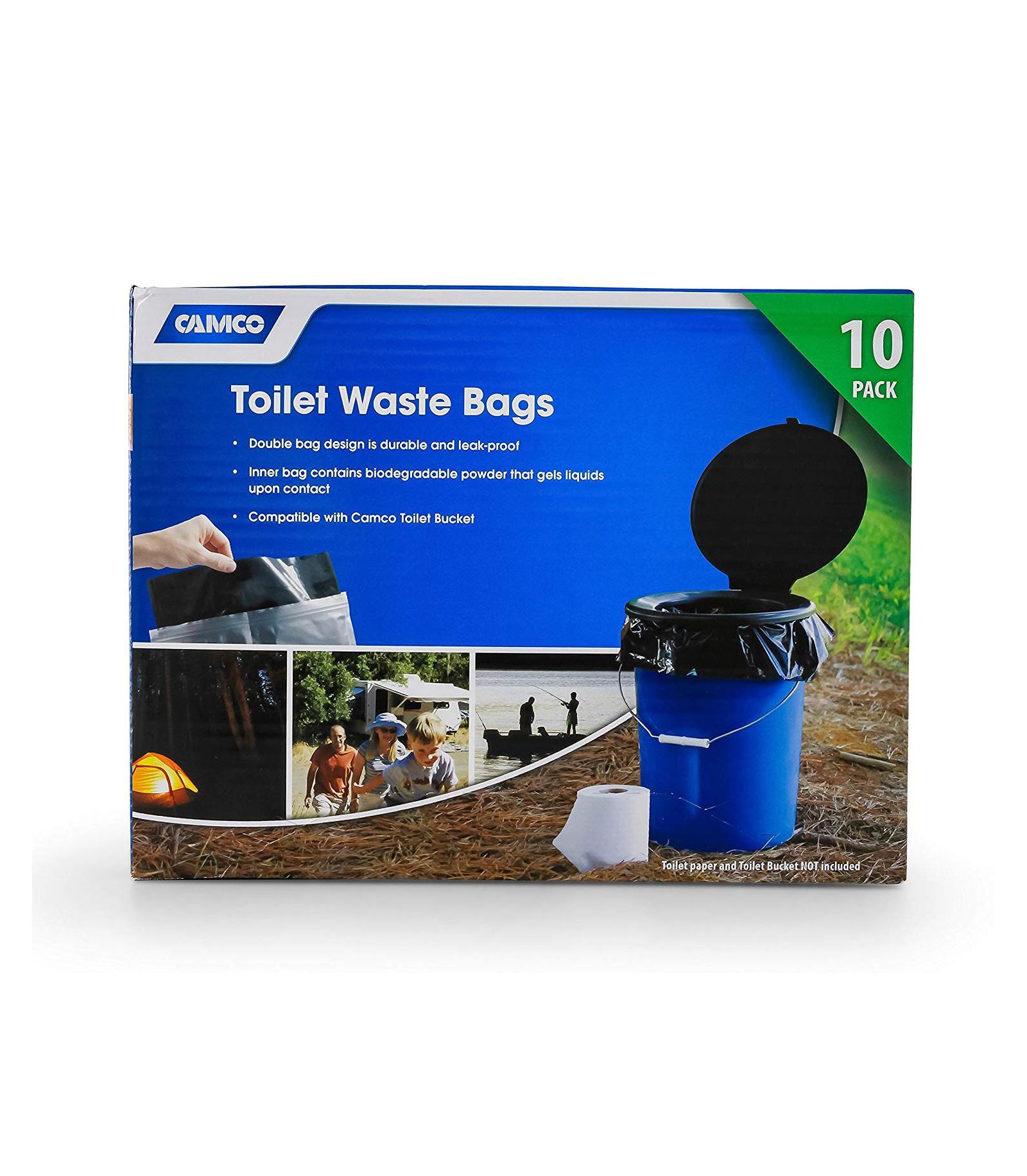 Camco 10 Pack Leak Proof Double Lined Camping Toilet Bucket Waste Bags, Black