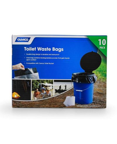 Camco 10 Pack Leak Proof Double Lined Camping Toilet Bucket Waste Bags, Black