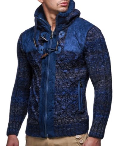 Мужская куртка Leif Nelson Knit Zip-up с геометрическим принтом и кожаными вставками