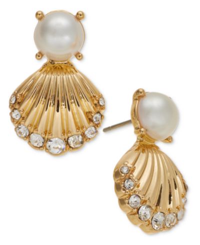 Серьги-гвоздики Charter Club Gold-Tone Pavé Shell & Imitation Pearl Stud Earrings