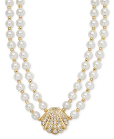 Charter Club Gold-Tone Pavé & Imitation Pearl Double Strand Pendant Necklace, 16" + 2" extender, Exclusively at Macy's