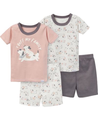 Gerber Baby Girls Top and Shorts Pajama Sets, 4-Piece, Stripes