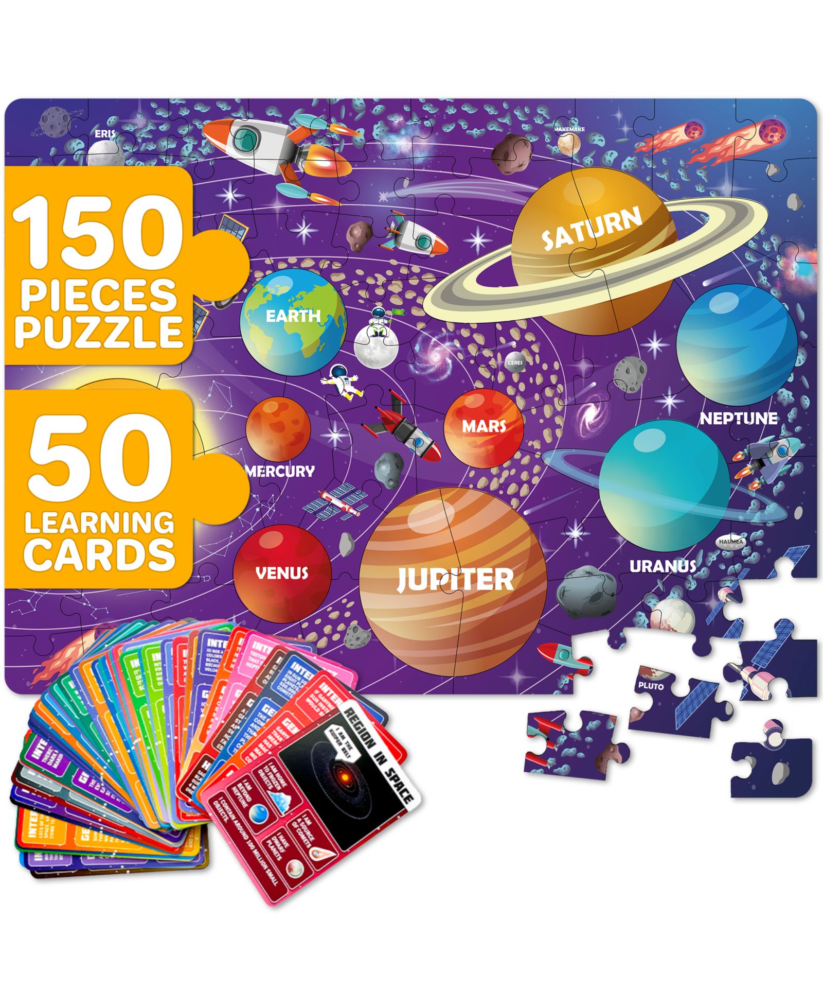 QUOKKA 150 Pcs Jigsaw Puzzles for Kids Ages 8-10 - 400+ Facts on 50 Flashcards