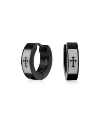 Серьги-кольца Bling Jewelry с лазерной гравировкой Fleur de Lis и крестом, из нержавеющей стали серебристого цвета
