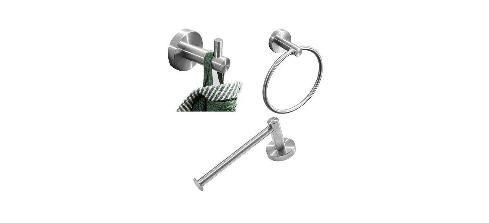 Slickblue Brushed Silver Bathroom Accessories Set with Robe Hooks and Towel Ring for Modern Decor