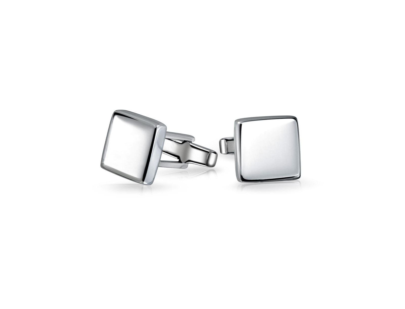 Bling Jewelry Мужские запонки из стерлингового серебра.925, Timeless Solid Flat Square
