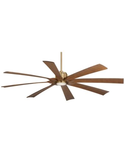 Потолочный вентилятор Possini Euro Design Defender 70" LED Light Remote Control Soft Brass Motor Koa Finish Blades Damp Rated