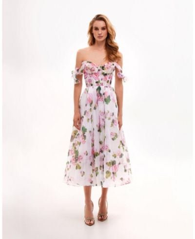 Milla Womens Tender Floral Midi Tie-Strap Dress
