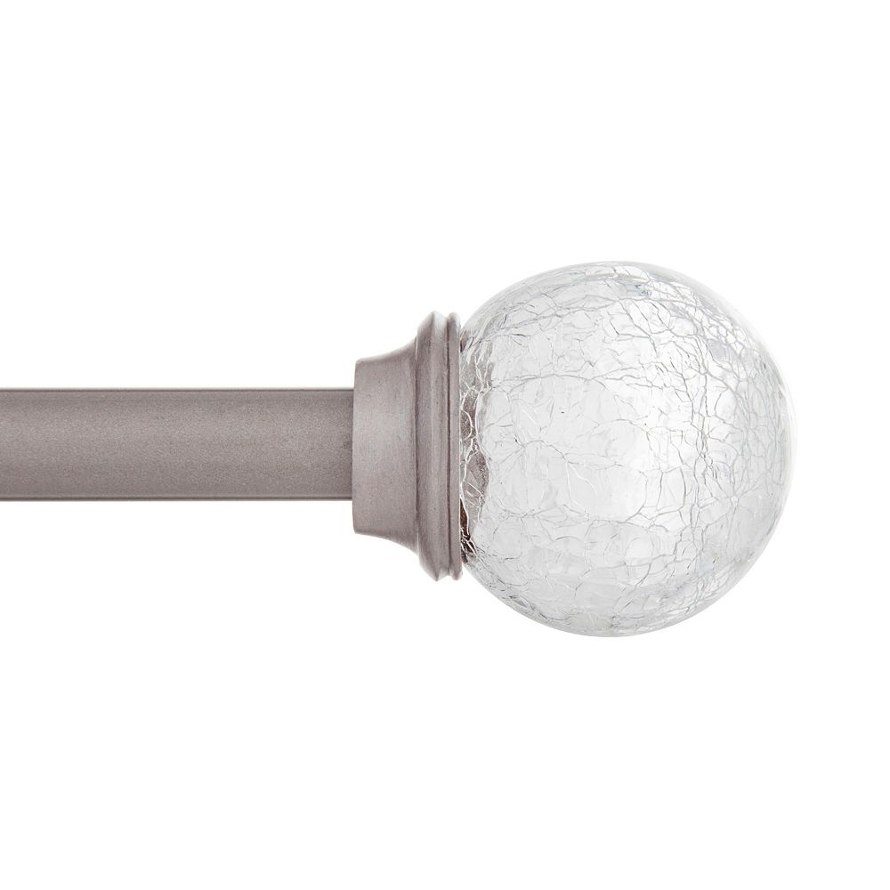 Kenney Walden Decorative Curtain Rod with Elegant Crackled Ball Finials - Adjustable 5/8" Pewter Rod for Versatile Window Treatments