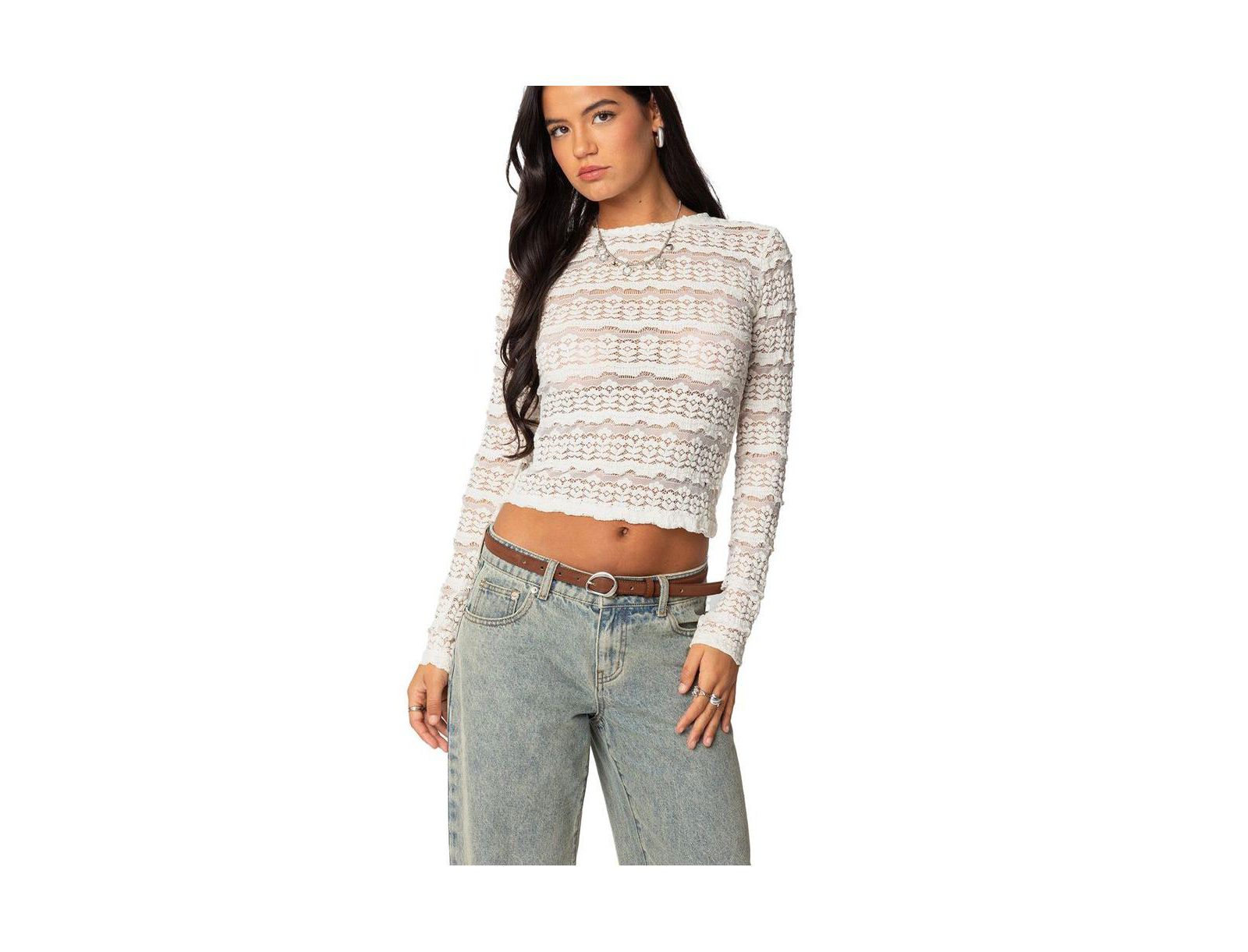 Edikted Women's Daisey Textured Sheer Lace Top