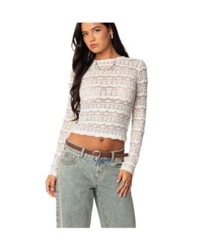 Edikted Women's Daisey Textured Sheer Lace Top