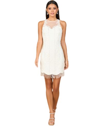 Lara Women's Beaded Bridal Short Dress with Fringe