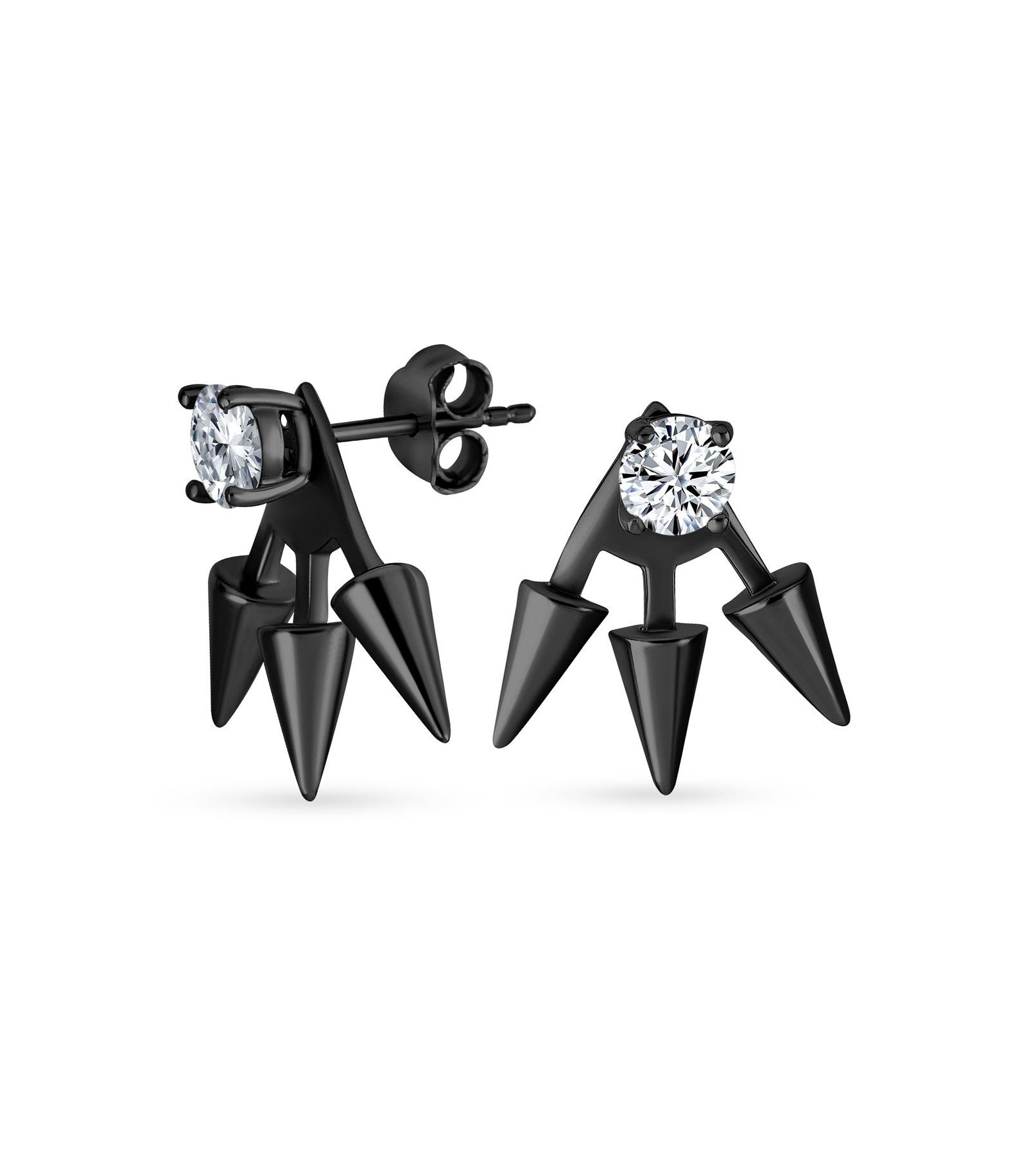 Bling Jewelry Goth Arrows Jacket Gold CZ Stud Spike Earrings Sterling Silver Gold Plated