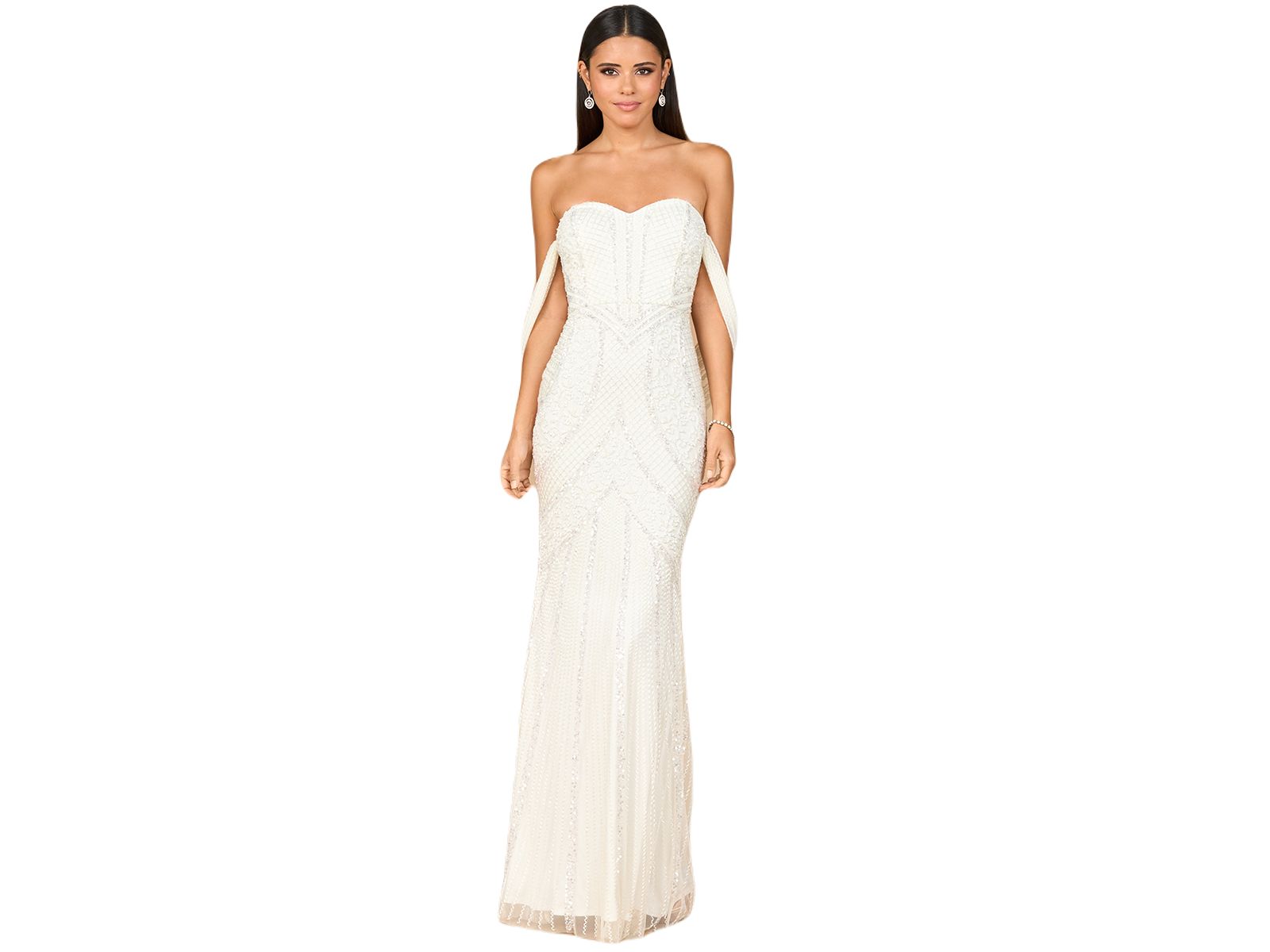 Lara Women's Beaded Gown with Cape Detail