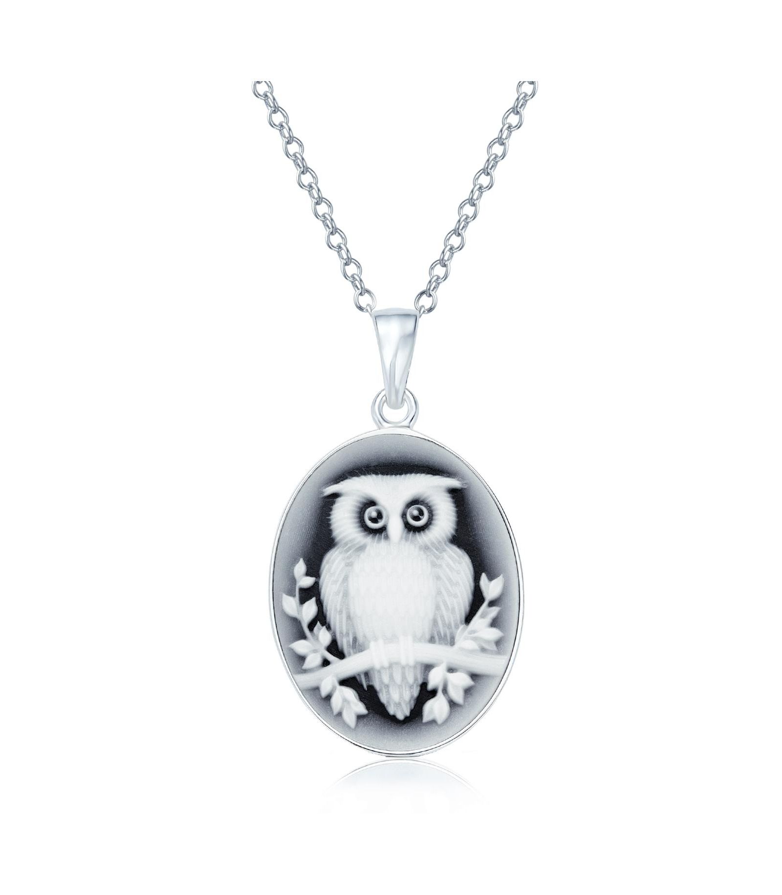 Bling Jewelry Подвеска-кулон с камеей из черного оникса и веткой, серебро Sterling Silver