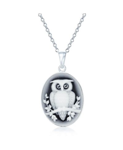 Bling Jewelry Подвеска-кулон с камеей из черного оникса и веткой, серебро Sterling Silver