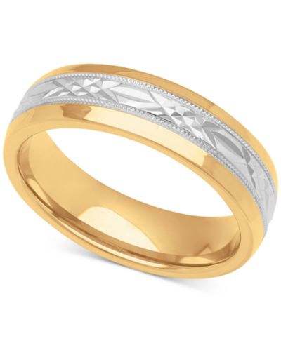 Мужское свадебное кольцо Macy's Two-Tone Low Dome Textured из стерлингового серебра и 18k Gold-Plate