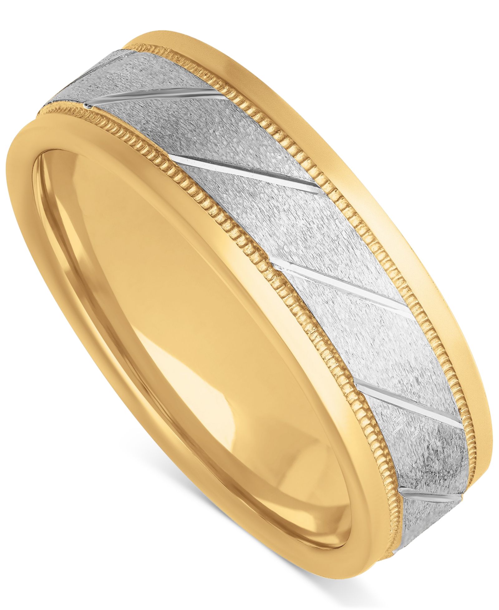 Мужское свадебное кольцо Diagonal Texture Two-Tone Sterling Silver & 18k Gold-Plate
