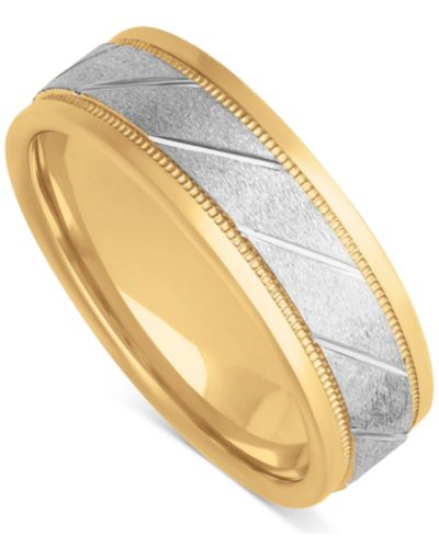 Мужское свадебное кольцо Diagonal Texture Two-Tone Sterling Silver & 18k Gold-Plate