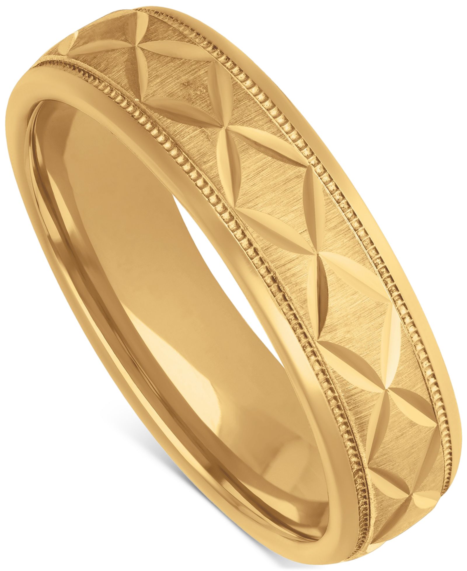 Men's Geometric Texture Milgrain Bead Wedding Band in 18k Gold-Plated Sterling Silver