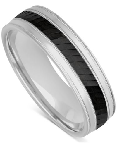 Men's Milgrain Bead Step-Edge Wedding Band in Sterling Silver & Black Rhodium