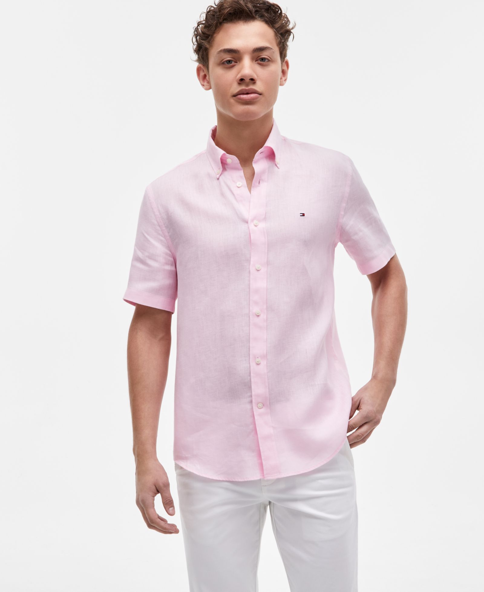 Tommy Hilfiger Men's Short-Sleeve Pigment-Dyed 100% Linen Shirt