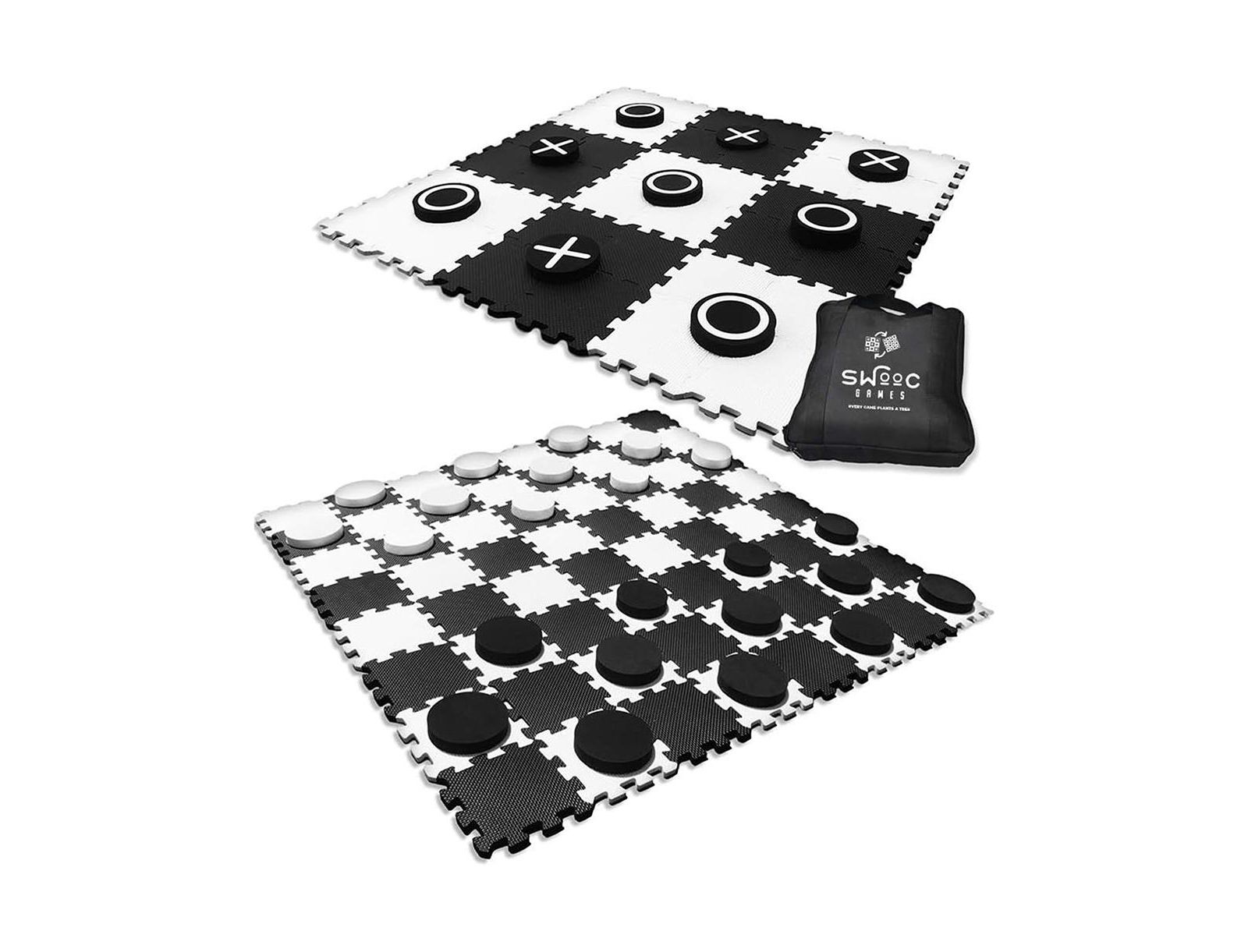 Набор игр 2-в-1 Premium Giant Checkers & Tic Tac Toe (4ft x 4ft) | Игровое поле из EVA пены и фишки с сумкой