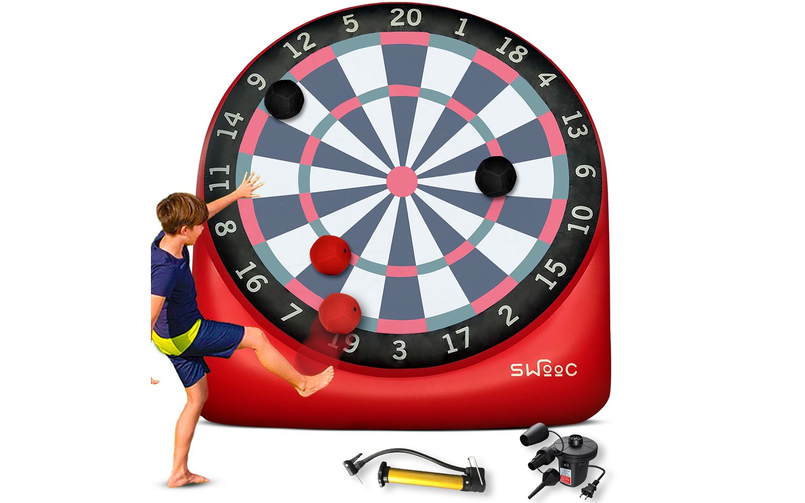 Premium Giant Kick Darts (Over 6 ft. Tall) with Over 15 Games Included - Giant Inflatable Outdoor Dartboard with Soccer Balls