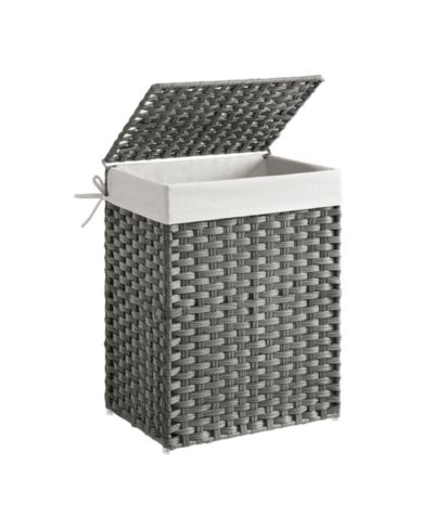 SONGMICS HOME Handwoven Synthetic Rattan Laundry Hamper with Liner & Lid