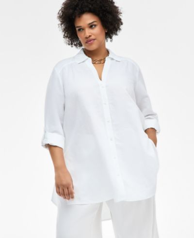I.N.C. International Concepts Plus Size Linen-Blend Tunic, Exclusively at Macy's