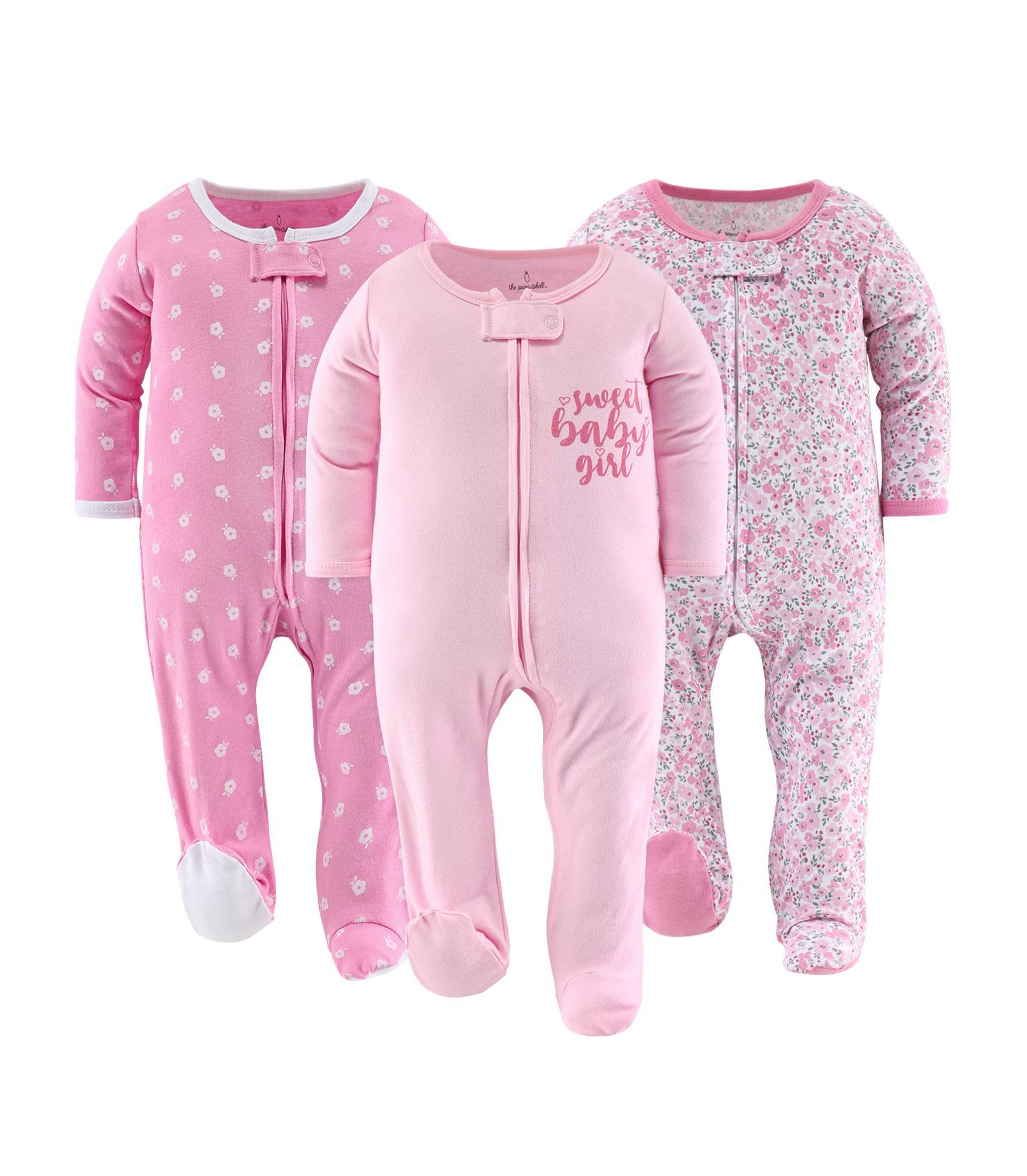 The Peanutshell Детский Floral Love Footed Sleepers for Girls, 3 Pack