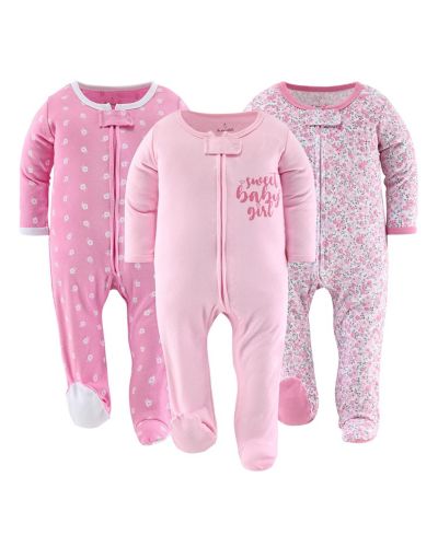 The Peanutshell Детский Floral Love Footed Sleepers for Girls, 3 Pack