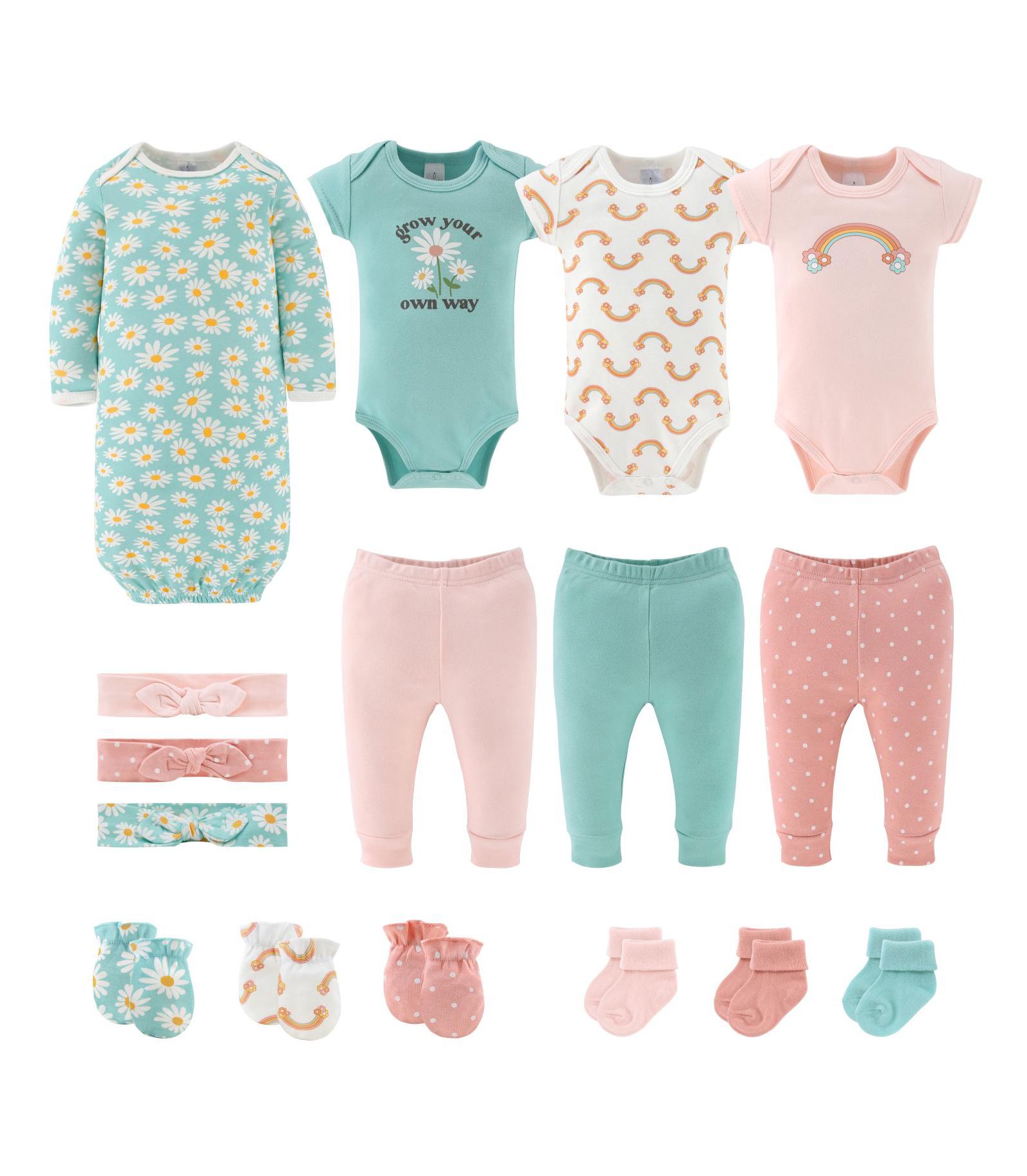 The Peanutshell комплект одежды для новорожденных, девочек, 16 предметов, Pink/Aqua