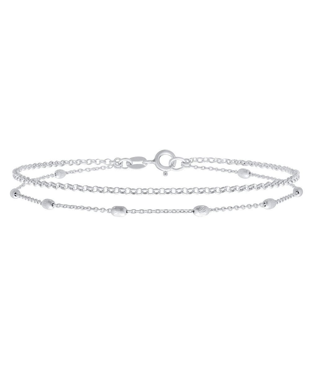 Bling Jewelry 3MM Station Oval Beads Double Strand Chain Anklet Bracelet Sterling Silver