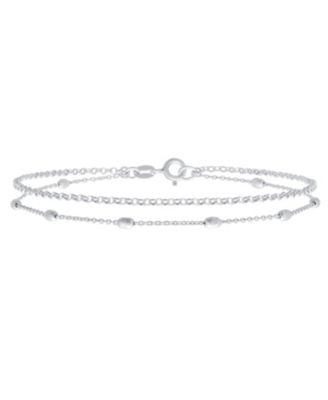 Bling Jewelry 3MM Station Oval Beads Double Strand Chain Anklet Bracelet Sterling Silver