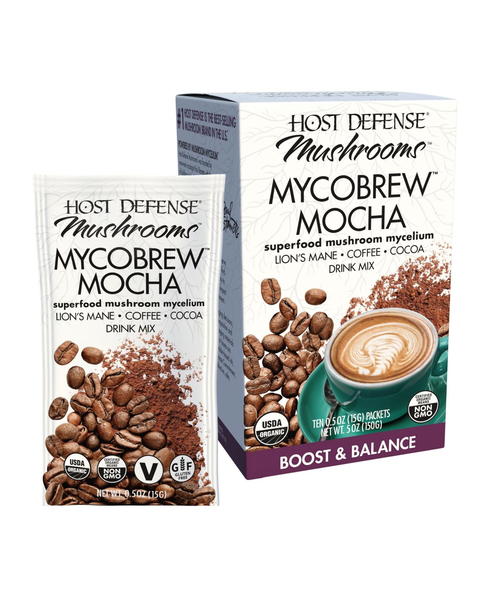 Host Defense MycoBrew Mocha - порошок с грибом Lion's Mane, смесь для напитков с какао Fair Trade и 100% Arabica Instant Coffee