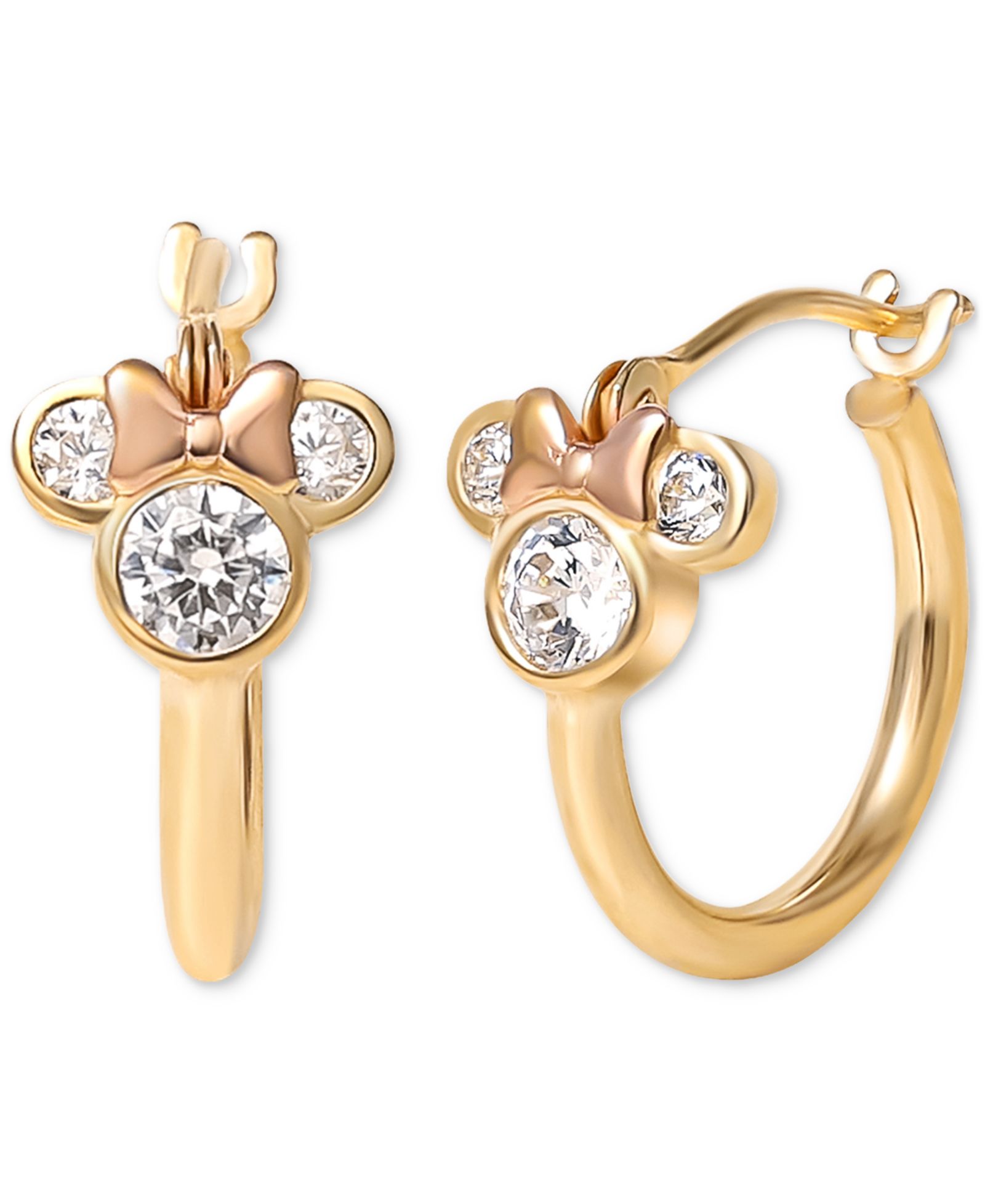 Серьги-кольца Disney Minnie Mouse с кубическим цирконием, 10k желтое и розовое золото, 1/2"