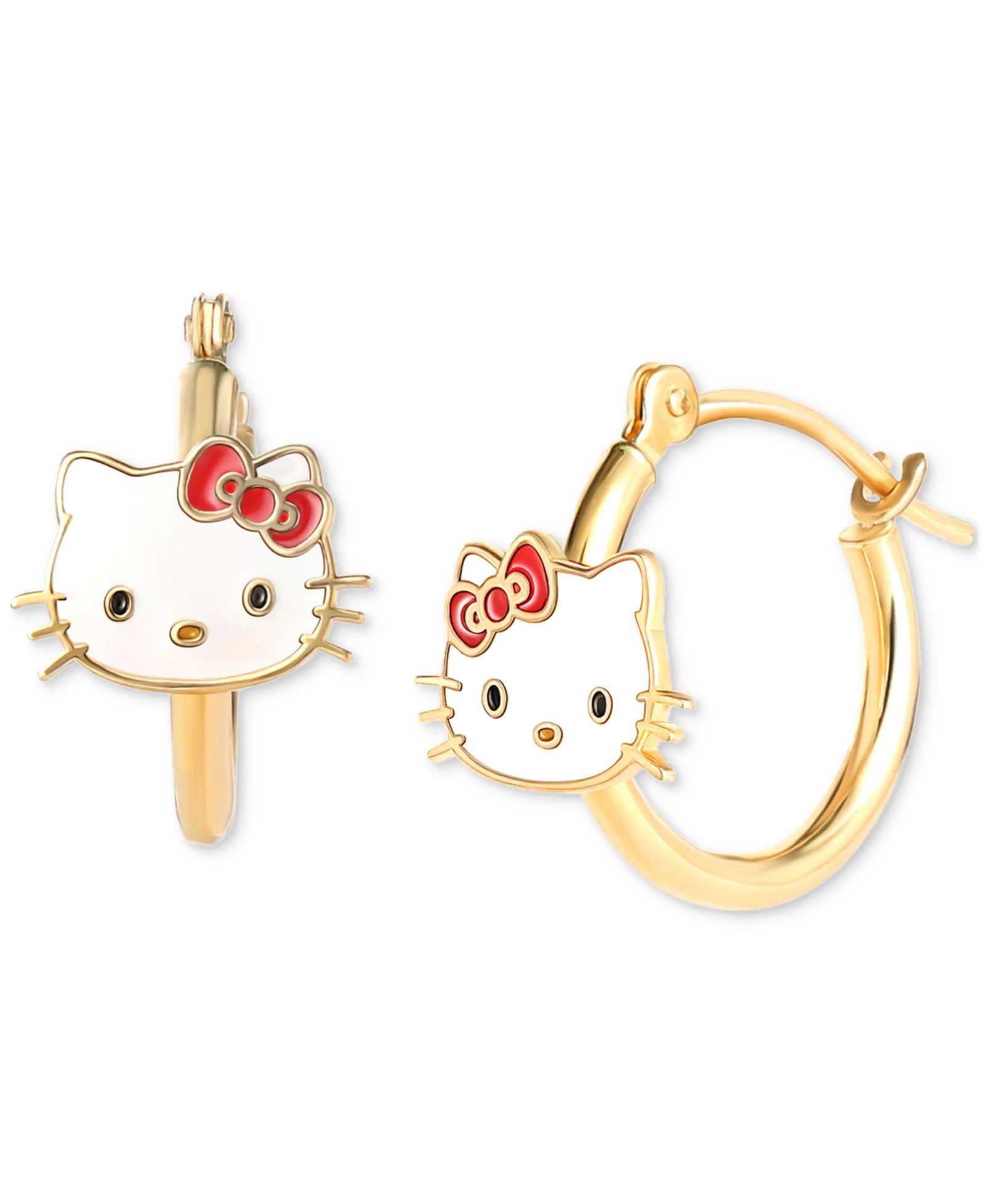 Серьги-кольца Hello Kitty из эмали и золота 10k, 0.53"