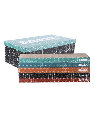 The Licker Store Naomi 17" Modern Cardboard Reversible Cat Scratcher Pad in Box with Catnip, Multi-Colored (5-Pack