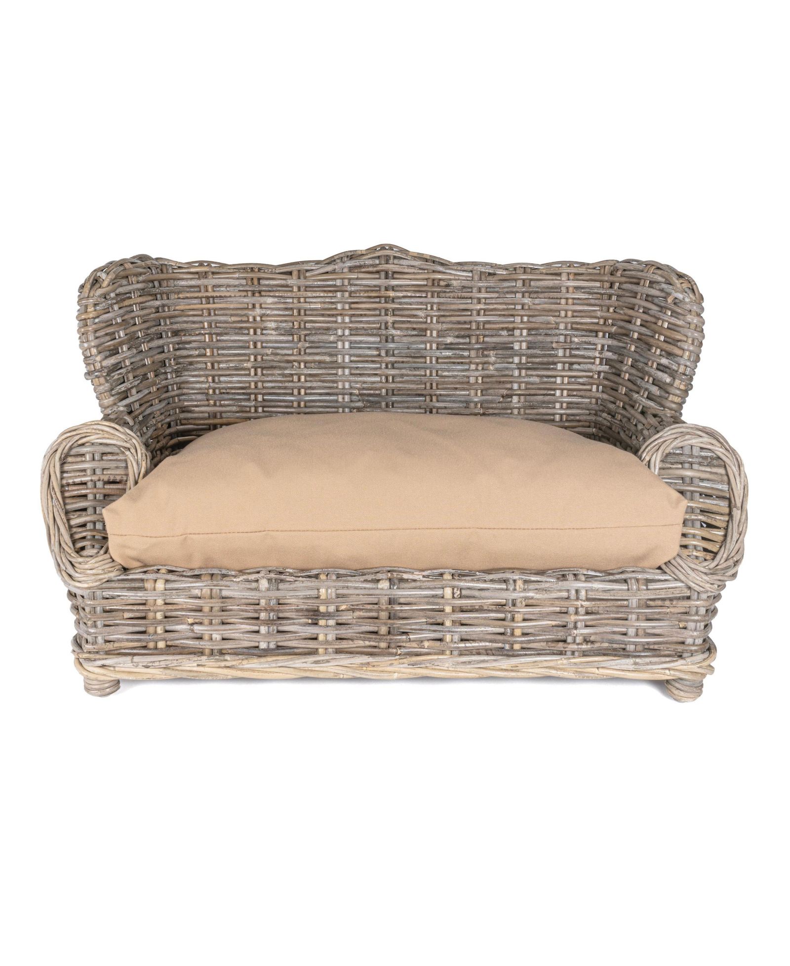 Classic 27.5" x 18" Mediterranean Handwoven Rattan Pet Daybed with Machine-Washable Cushion, Kubu Gray