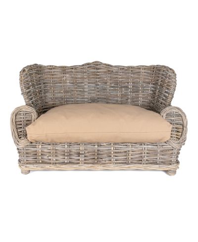 Classic 27.5" x 18" Mediterranean Handwoven Rattan Pet Daybed with Machine-Washable Cushion, Kubu Gray