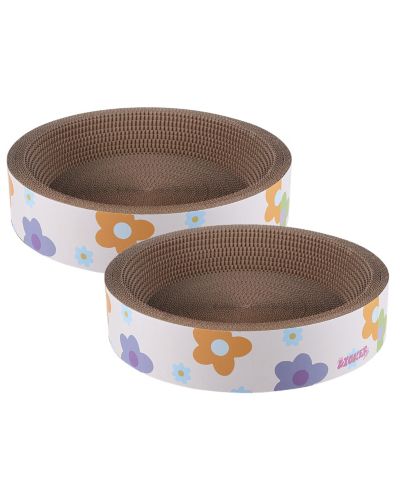 The Licker Store Daisy 18.13" Modern Cardboard Bowl Cat Scratcher with Catnip, White/Multi (Set of 2