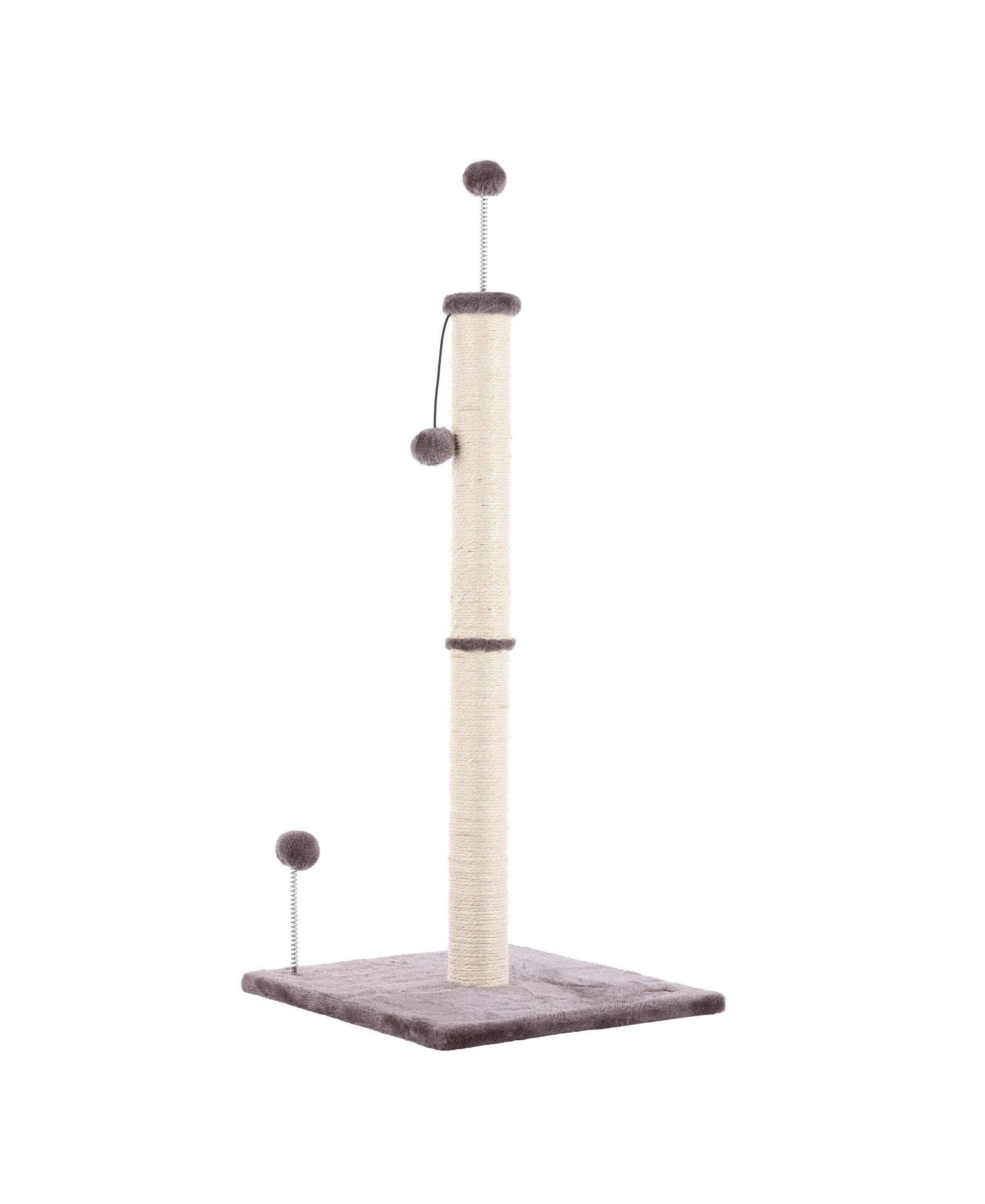 The Licker Store Rylie 38" Farmhouse Sisal Pillar Cat Scratching Post with Fuzzy Toys and Spring Balls, Gray/Cream