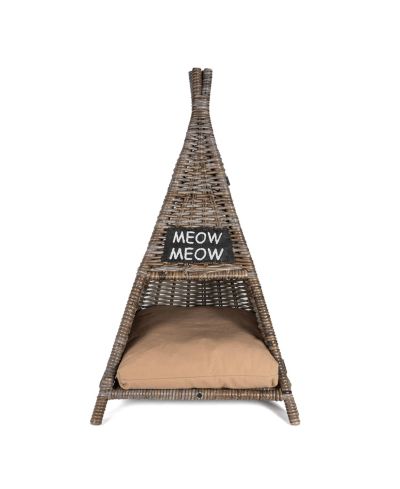 Лежанка для животных Tiki Tent 20" x 20" Coastal Handwoven Rattan с Machine-Washable Cushion, Kubu Gray