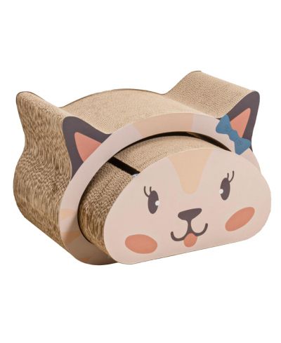 The Licker Store Opal 19" Modern Cardboard Happy Cat Head 2-in-1 Cat Cave Scratcher with Built-In Bell Toys and Catnip