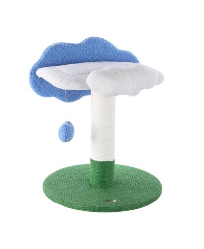 The Licker Store Sami 21.5" Modern Jute Cloud Cat Tree with Scratching Post, and Fuzzy Toy, White/Blue/Green
