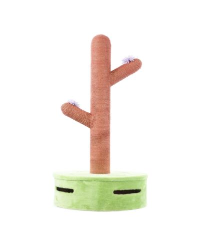 The Licker Store Rosa 36" Modern Jute Cactus Cat Scratching Post with Flower Toys and Built-In Bell Toys, Pink/Green