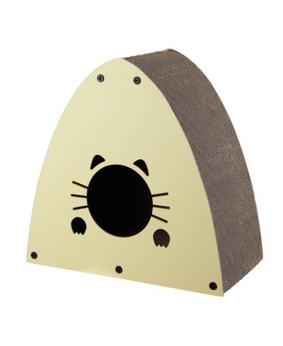 The Licker Store Koko 19" Modern Cardboard Triangle Cat Cave Scratcher with Catnip, Almond