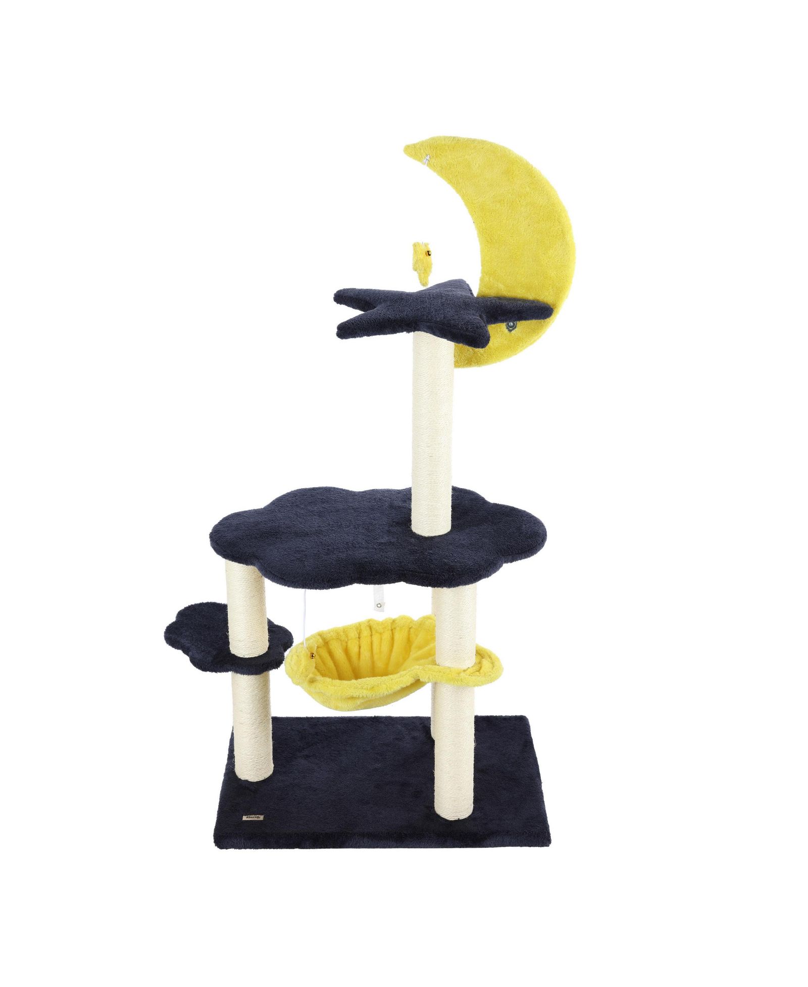 Кошачье дерево Aurora 49" 3-Tier Modern Sisal Moon And Stars с когтеточками и игрушками, Navy/Yellow/White