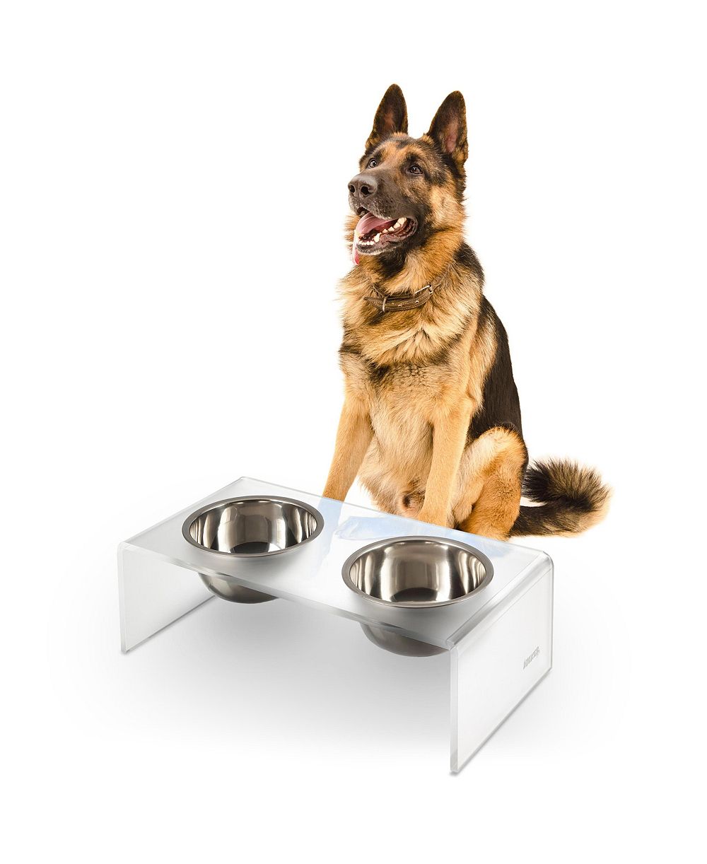 Миска для животных Keaton Modern Acrylic Rectangular Elevated с 2 Stainless Steel Bowls